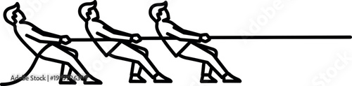 Teamwork and effort three figures engaged in a tug of war