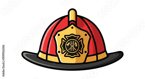 Illustration of a Firefighters Helmet with Maltese Cross Emblem.