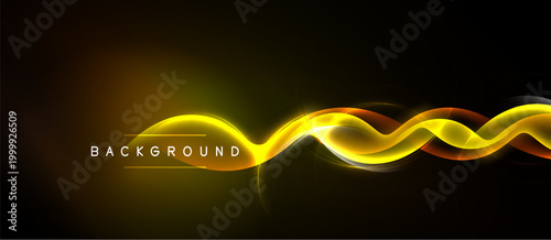 Dark backdrop features vibrant yellow waves. Light glows radiate from flowing lines, creating dynamic visual effect. Text reads BACKGROUND.
