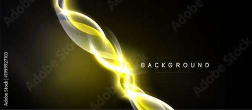 Abstract golden light curves flow across dark background. Elegant design evokes energy, motion, sophistication. Minimalist aesthetic.