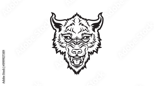 Bild auf Leinwand Wolf head mascot logo with sharp line art flames and fierce eyes for premium tat