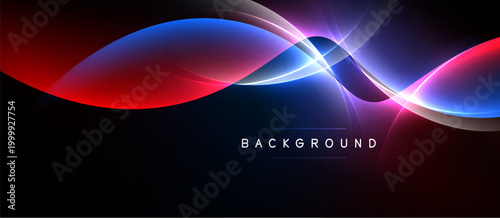 Abstract flowing lines, vibrant colors, dark background. Modern design, dynamic curves, visual energy. Simple text label present.