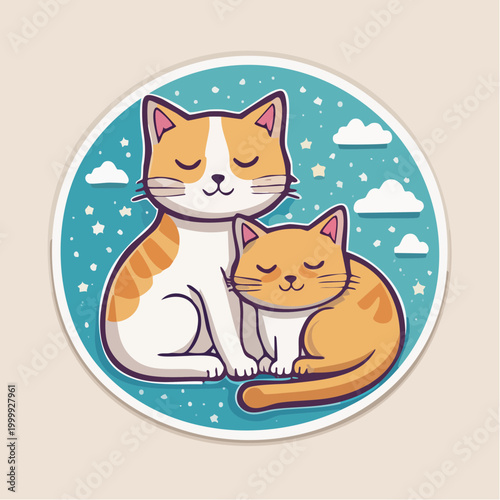 Cute Cartoon Cats Sleeping Together