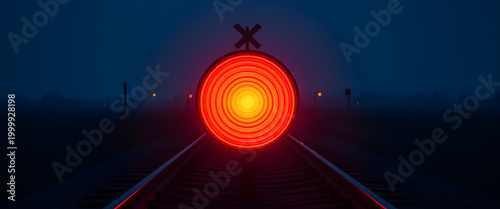 Glowing light on railroad tracks at dusk symbolizing a journey into the unknown future