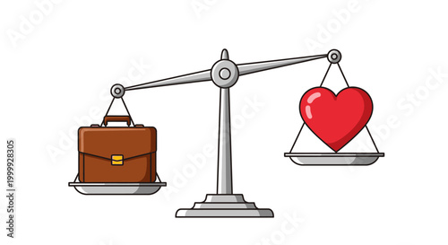 Balance Scales Weighing Briefcase Against Red Heart