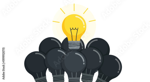 Bright Idea Lightbulb Standing Out From Dark Bulbs - Innovation Concept
