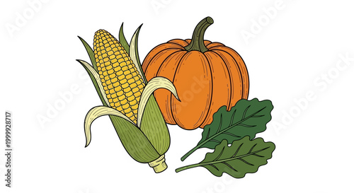 Принти на полотні Pumpkin Corn Vegetables Food Items Illustration.