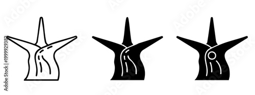 Abstract Three-Pronged Path or Star Shape Icon Set