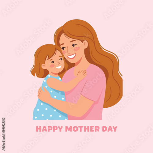 Illustration of mother embracing child with affectionate pose colorful design highlighting love care and Mother Day celebration