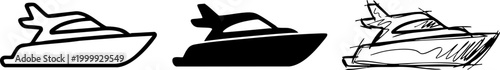 Modern Motorboat or Powerboat Icon Set in Three Different Artistic Styles