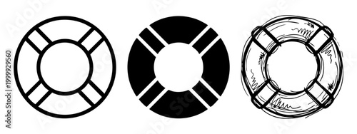 Nautical Lifebuoy Life Ring Icon Set in Three Artistic Styles