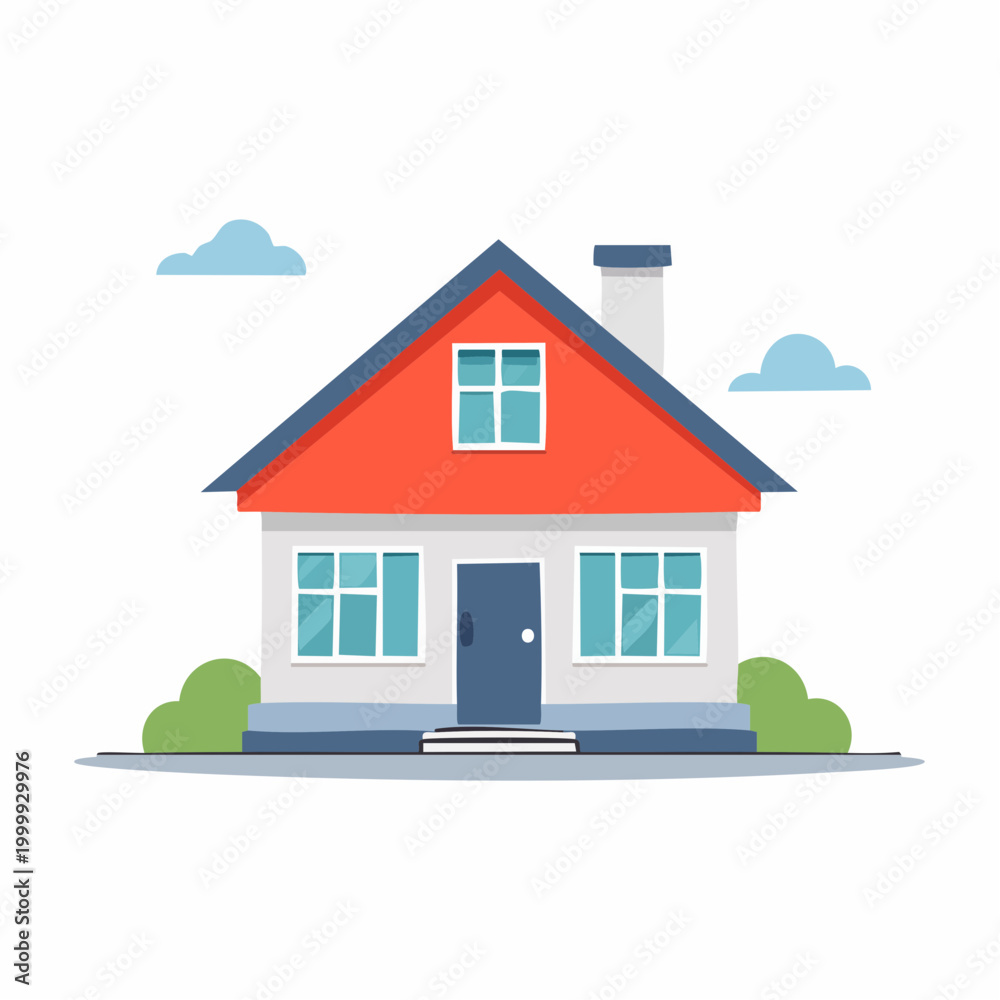 Fototapeta premium Flat illustration of a detached house with red roof and chimney