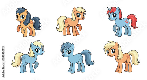 Quadro su tela Colorful cartoon pony friends standing together.