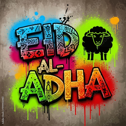 Eid Al Adha Graffiti Art with Sheep Icon