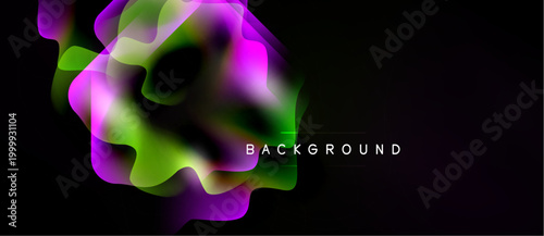 Abstract fluid shapes, vibrant colors blend. Dark background emphasizes bright, flowing design. Text reads BACKGROUND.