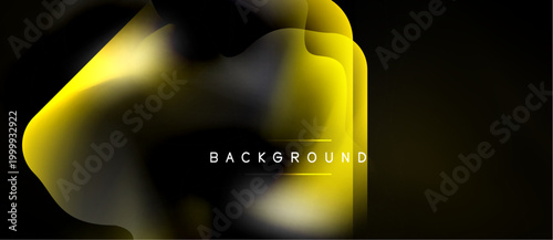 Abstract yellow shapes over black background. Modern design, fluid forms create dynamic visual impact. Minimalist aesthetic.