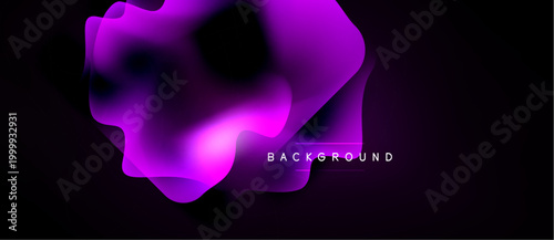 Abstract purple fluid shapes over black background. Modern design element, vibrant colors, dynamic composition. Simple text label present.