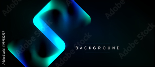 Abstract neon shape over dark background. Gradient colors create modern visual effect. Text reads background. Simple, clean design.