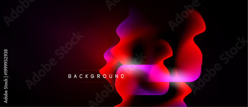 Abstract fluid shapes, vibrant magenta, red hues over black background. Modern design element, dynamic composition.