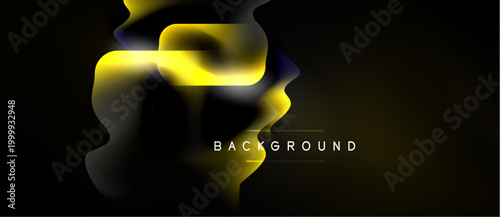 Abstract fluid shapes, yellow gradients, dark background. Modern design element for digital projects. Minimalist aesthetic.