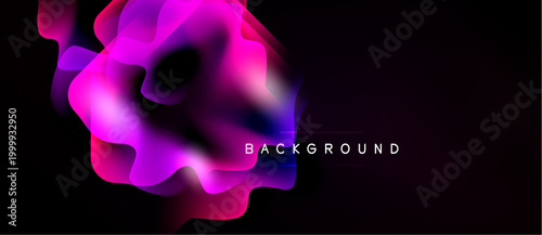 Abstract fluid shapes, vibrant magenta, purple hues blend into black background. Modern design element, dynamic composition.