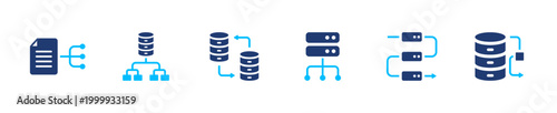 Data synchronization icon set. sync, database, transfer, system, connection. solid style icon collection.