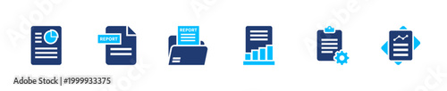Office documents icon set. file, report, paperwork, document, record. solid style icon collection.