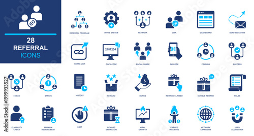 Referral icon set. network, connection, sharing, marketing, growth. solid style icon collection.