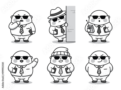 Cartoon Bodyguard Characters in Various Poses and Outfits.