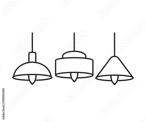 ceiling lamp line icons illustration set