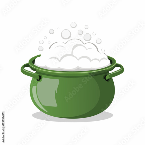 Green Pot Bubbling with White Foam and Bubbles