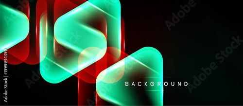 Abstract neon squares overlap, creating vibrant glow. Dark background emphasizes bright colors, modern design element.