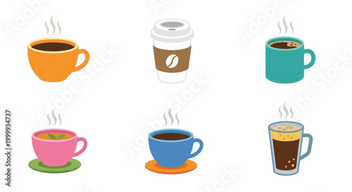 coffee cups collection in colorful flat design