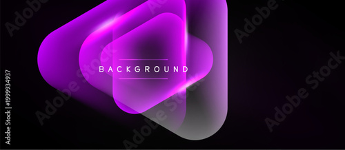 Abstract purple shapes overlap, creating glowing effect. Dark background emphasizes vibrant color gradients, modern design element.
