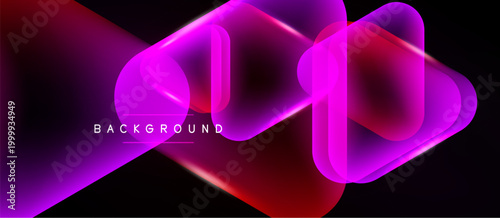 Abstract neon shapes overlap, creating vibrant gradient effect. Dark background emphasizes bright colors, modern design element.