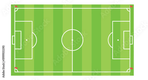 soccer field with green striped grass and white lines