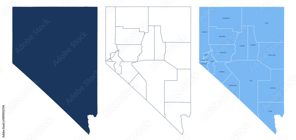 Obraz premium Nevada Counties Map with Labels – State Silhouette and County Boundaries Vector