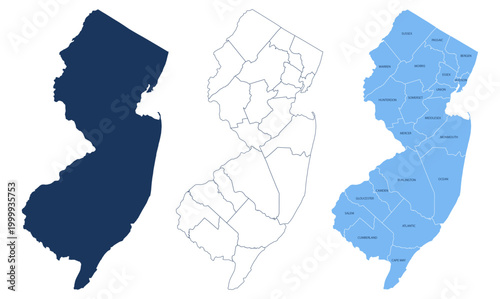 Photos New Jersey Counties Map with Labels – State Silhouette and County Boundaries Vec