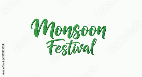 Monsoon Festival typography design with green leafy texture style.