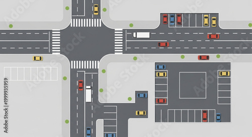 Cuadro en lienzo Aerial View of a Busy City Intersection with Traffic and Parking Lots