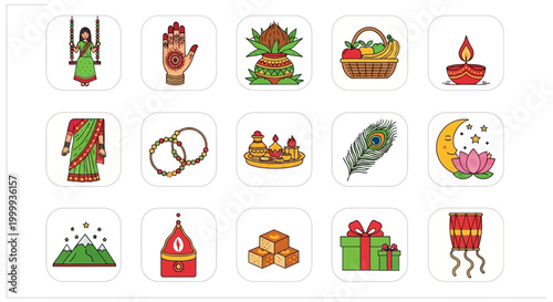 Collection of Hand Drawn Indian Festive Icons and Traditional Cultural Elements.