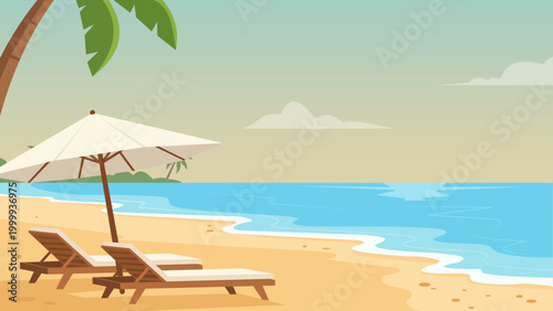 Quiet Umbrella Bali Beach Flat Design Illustration