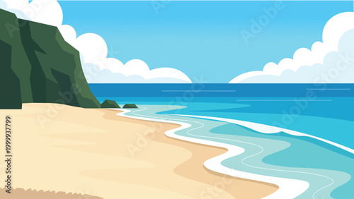 Lagoon Morning Bali Beach Flat Design Illustration