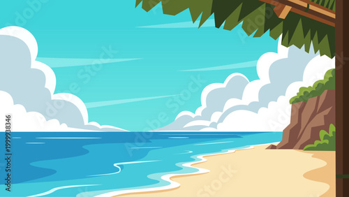 Hidden Cove Bali Beach Flat Design Illustration