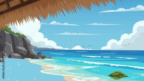 Palm Shore Bali Beach Flat Design Illustration