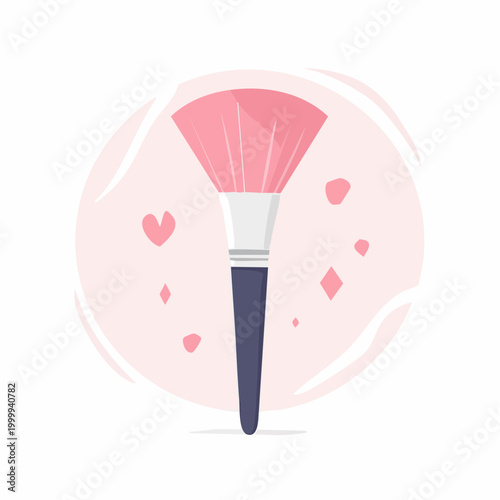 Pink Makeup Brush with Hearts and Diamonds Illustration