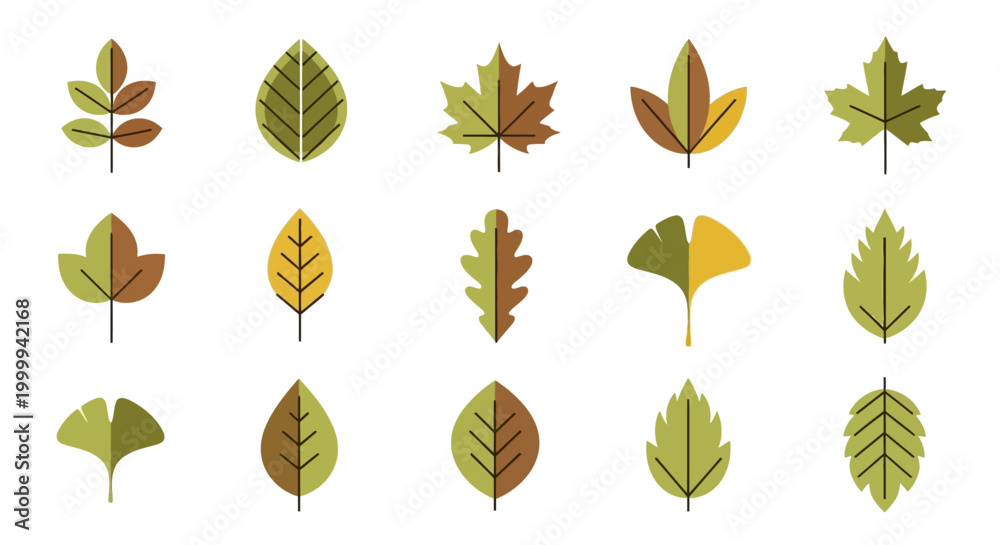 Obraz premium Autumn Leaves Collection: Diverse Fall Foliage Icons in Flat Design