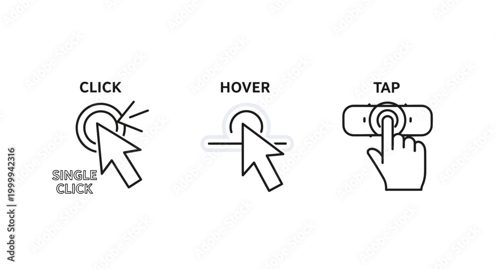 Fototapeta premium Click, Hover, Tap: User Interface Interaction Icons for Digital Devices