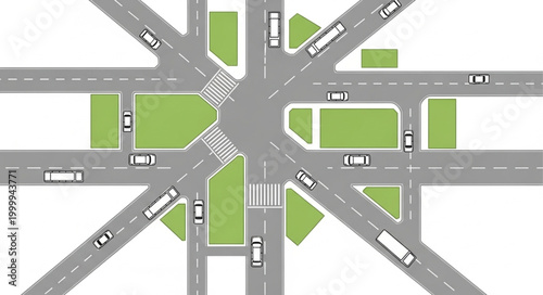 Complex Urban Intersection with Multiple Lanes and Traffic Flow.