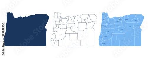 Bild auf Leinwand Oregon Counties Map with Labels – State Silhouette and County Boundaries Vector